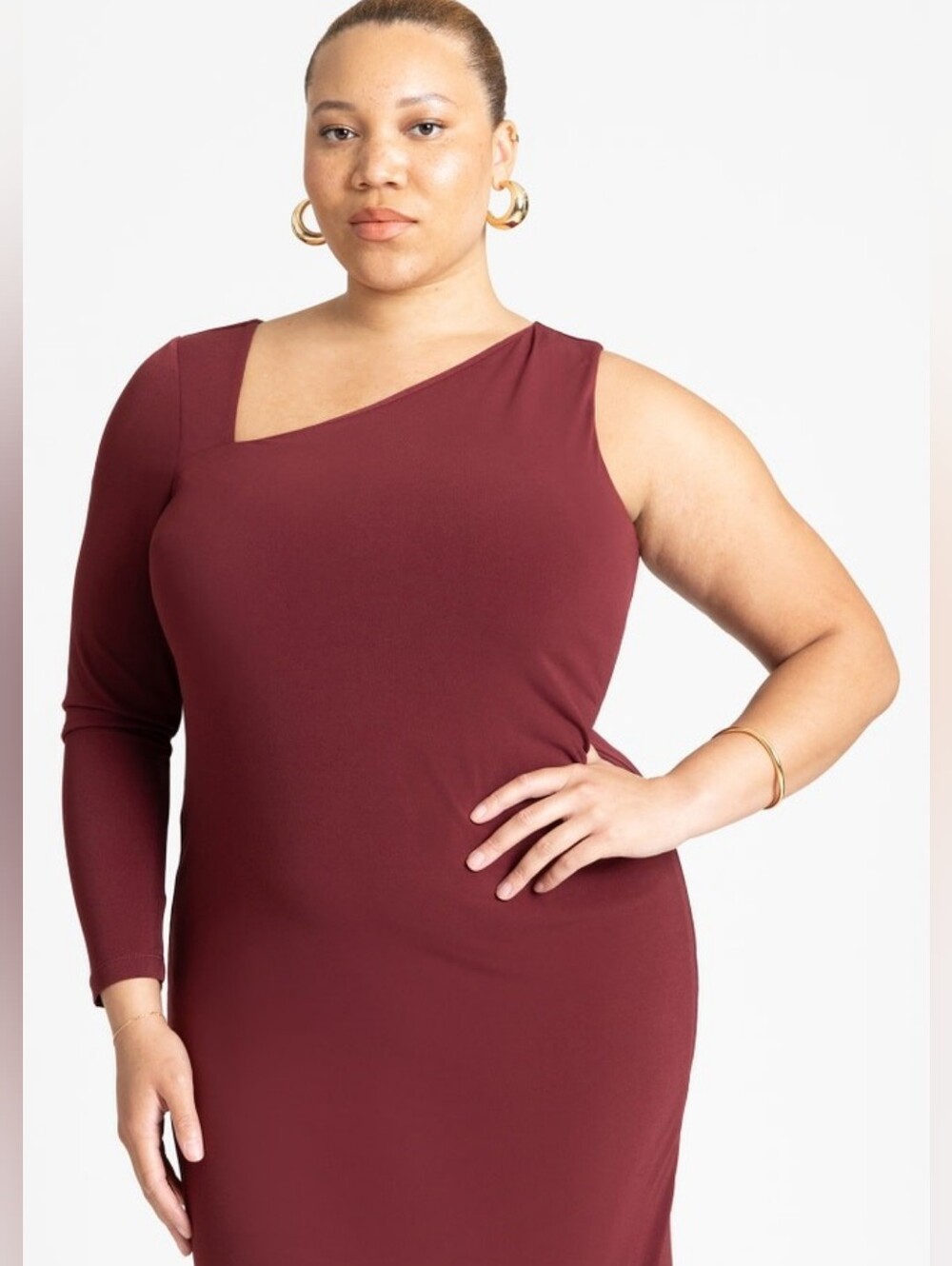 NWT Eloquii One Shoulder Maxi Dress - MAROON BANNER